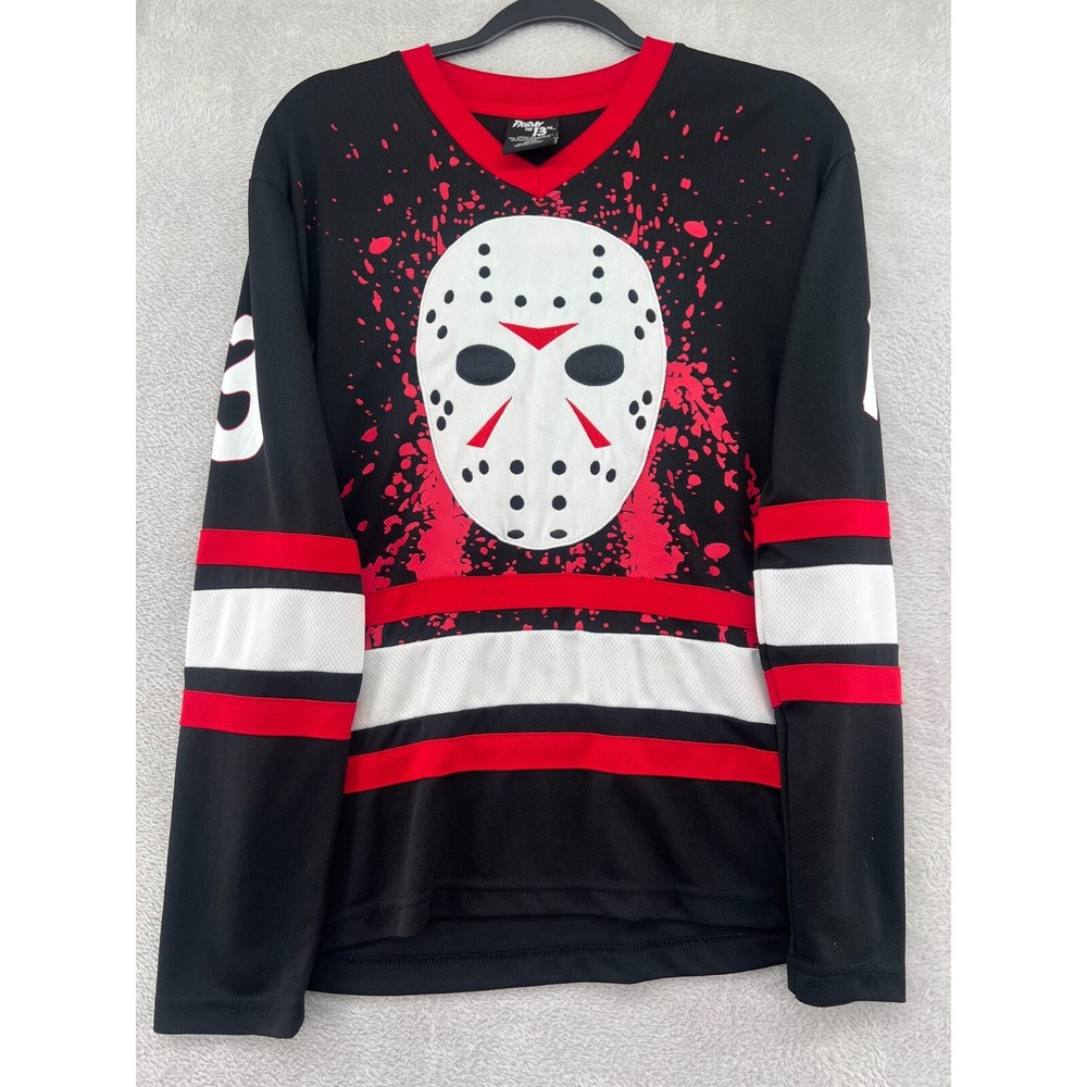 Friday the 13th Jason Voorhees Jersey Mens Sz XS Black Red Long Sleeve